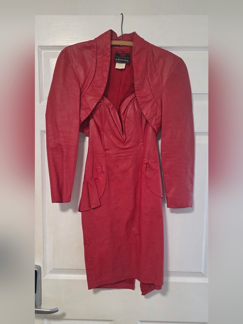Vintage Red Leather Dress w/ Bolero Jacket  By Karen Okada - South Beach Leather